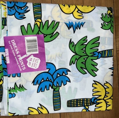 Vintage Wild Neon Palm Tree Bright 1980s Cotton Fabric 3 Yards 45" Day Glow - Image 1 of 4
