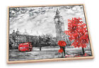 London Bus Big Ben Floral Red Red CANVAS FLOATER FRAME Wall Art Print Picture