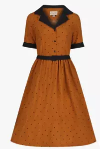 Lindy Bop Shirt Dress Mustard & Black Polka Dot Vintage 50s Size 8 BNWT RRP £45 - Picture 1 of 1