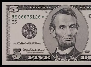 $5 1999 GEM CU Star Federal Reserve Note BE06675126* LOW 320K Print, Richmond E5 - Picture 1 of 3