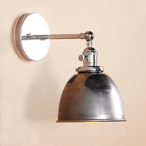 RETRO INDUSTRIAL STYLE SCONCE CHROME IRON SHADE RUSTIC WALL LIGHT LOFT WALL LAMP - Picture 1 of 23