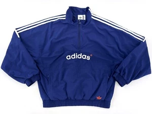 Adidas Track Jacket Mens Medium Blue White Stripes 1/4 Zip Windbreaker Trefoil - Picture 1 of 14