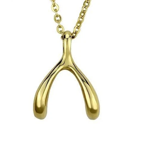 16 Inch Gold Plated Stainless Steel Wish Bone Pendant Necklace TK316 - Изображение 1 из 1