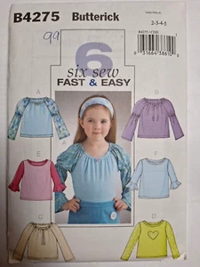 Shirt Top Girls 2 3 4 5 Butterick B4275 Sewing Pattern Cut 4275 Easy Fast Knit - Picture 1 of 7