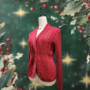 Cárdigan Croft & Barrow Rojo Tejido con Cable Cuello en V Suéter Mujer Talla XL - Imagen 1 de 10