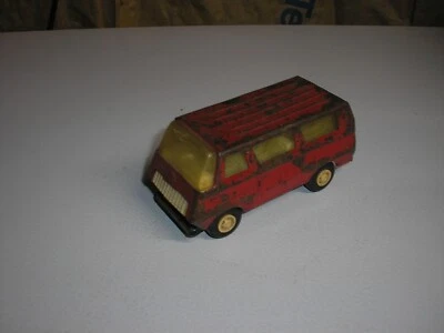 Vintage 4 3/4" long Tonka Pressed Steel Window Van School Bus Red Free SHIPPING - Image 1 of 4