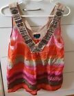 Witchery Summer Striped Silk Top Size 8 Beaded B16