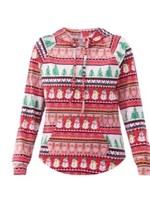 No Boundaries Womens Pajama Hoodie Size M (8-10) Multicolor Christmas Motif NWT - Picture 1 of 9