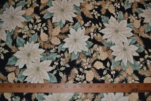 Cotton fabric, Christmas poinsettias Tis The Season, 41" x 2.5 yards, preshrunk - Picture 1 of 4
