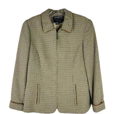 Liz Claiborne tan green preppy check houndstooth wool blazer jacket 6P - Image 1 of 4