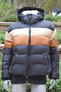 Neu mit Etikett Bogner Sanja gefütterte Damen-Daunen-Skijacke mit Kapuze Größe L Farbblock schwarz - Bild 1 von 15