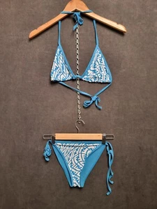Fendi Blue Monogram Bikini Set Size S Triangle Halter Tie-Up Swim - Picture 1 of 11
