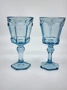 Fostoria Virginia Light Blue Stemmed Water Wine Glasses Vintage Set Of Two - Picture 1 of 6