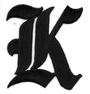 3" Fancy Black Old English Alphabet Letter K Embroidered Patch - Picture 1 of 1