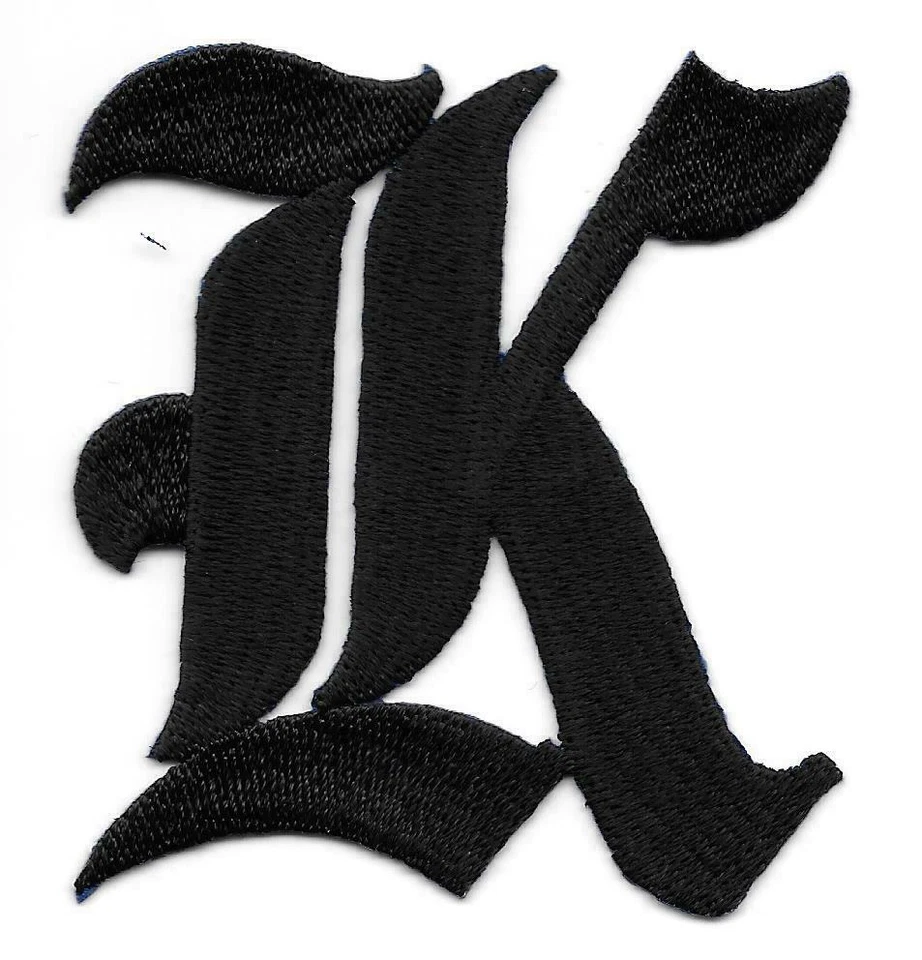 3" Fancy Black Old English Alphabet Letter K Embroidered Patch - Image 1 of 1