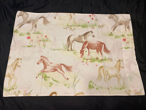 The Company Store Standard Pillowcase Horse Pony Equine Flowers Horses Brown 