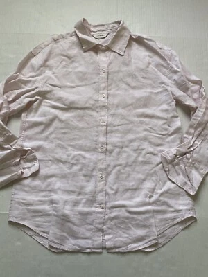 Camisa Club Monaco Mujer M Rosa Pálido Lino Abotonada Túnica Relajada Foto 1 de 4