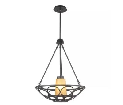 World Imports 1-Light Oil Rubbed Bronze Pendant with Frosted Amber Glass Shade - Image 1 of 2