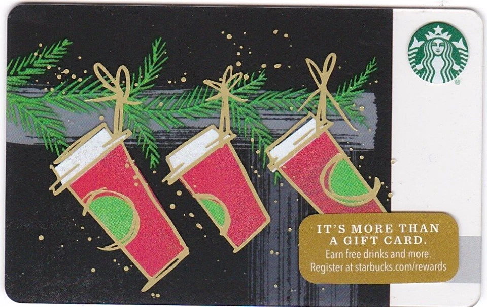Starbucks Red Cups Hanging by Fireplace Mantle Holiday Christmas 2016 Gift Card - Image 1 of 1