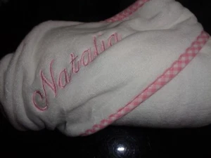 POTTERY Barn Kids gingham Pink  hooded bath towel mono Natalia  New  - Picture 1 of 1