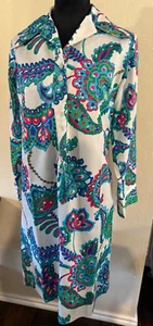 Lanvin Paris 70s designer Womans Shirt Dress Shift Floral Paisley Belted - Picture 1 of 4