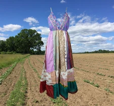 Womens Maxidress, Boho Gypsy Chic TWILIGHT MAGIC Recycled Silk Dresses S/M