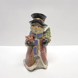 Vintage Vintage Porzellan Schneemann Figur mit Zylinderhut und haltendem Kardinal - Bild 1 von 5