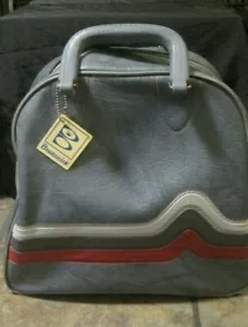 BRUNSWICK ~ BOWLING BALL BAG ~ DARK GRAY, LIGHT GRAY & MAROON STRIPES, VGUC - Picture 1 of 6