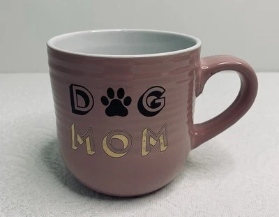 Dog Mom Pink Coffee  Cocoa Mug Gold Lettering Paw Print Dog Lover Gift - Image 1 of 4
