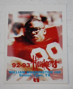 Tarjeta de policía de fútbol americano de Nebraska 1992/1993 William Washington Nebraska Cornhuskers - Imagen 1 de 2