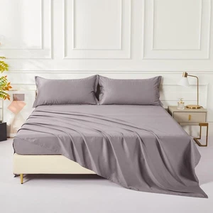 King Sheets Set 4 Piece,100% Organic Cotton Purple, Soft & Cooling Bedsheet &... - Bild 1 von 6