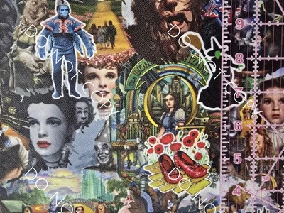 Custom Printed Faux Leather Vinyl Roll Wizard Of Oz Movie Collage 12x54