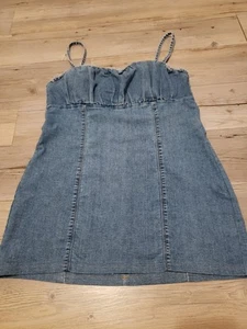 Pre-owned H&M DIVIDED M MINI Dress BLUE DENIM Back ZIPPER Straps Runs BIG - Picture 1 of 7