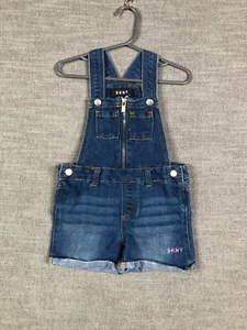 DKNY Shortalls Girls 2T Toddler Blue Denim Dark Wash Adjustable Spring Casual - Picture 1 of 12