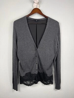 White House Black Market Wool Blend Button Up Lace Sweater Whimsigoth M - Image 1 of 4