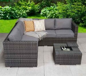 5 Seat Rattan Garden Furniture Set Outdoor Corner Sofa Patio Set w Ice Bucket