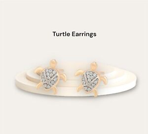 18K Gold Turtle CZ stud Earrings |Aretes Tortuga Oro Laminado 18K  mini perlas