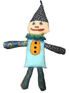 24" Handmade Scary Creepy Vintage Cloth Clown Circus Rag Doll - Picture 1 of 11