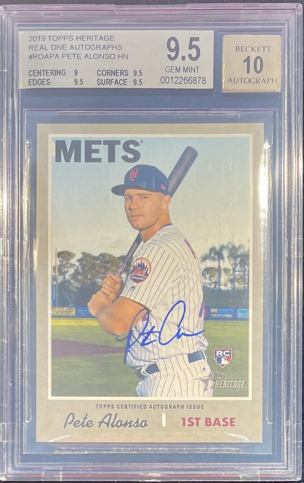 2019 TOPPS Heritage REAL-ONE AUTOGRAPHS PETE ALONSO BGS 9.5 HN