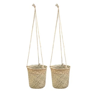 2 Pcs Hand Woven Flower Pot Seagrass Flower Basket Hanging Woven Flower Basket - Picture 1 of 12