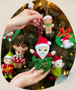 CROCHET PATTERN PAPER COPY Set of 6 Christmas hanging ornaments sport yarn #16 - Picture 1 of 9