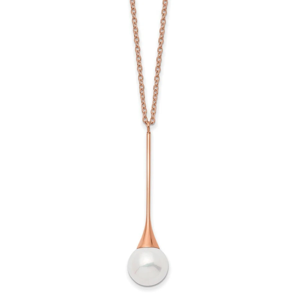 Perla de imitación de acero inoxidable rosa pulida chapada en IP con collar de 1 pulgada Foto 1 de 1