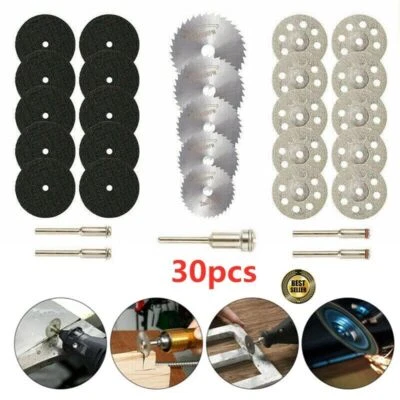 30pc Diamond Cutting Discs Wheel Saw Blades Set+Drill Bit For Dremel Rotary Tool