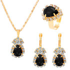 Fashion Colorful Droplet Rhinestone Pendant Necklace Earrings Ring Jewelry Se ny