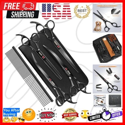 Juego de tijeras profesionales de titanio de 7,0 pulgadas para aseo de perros, 6 en 1 rectas y delgadas... Foto 1 de 4
