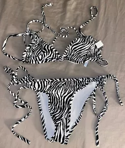 Majestic Swim 2 Piece Zebra Swimsuit Triangle Bikini Top & Tie Bottom S (B4) - Picture 1 of 3