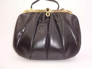 Vintage schwarz Plissee Puffy Judith Leiber Handtasche Tasche Handtasche goldfarbener Besatz - Bild 1 von 12