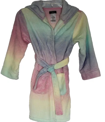 Cuddl Duds Girls Robe Size S 6X Plush Fleece Hood Belted Tie Dyed Pastels - Image 1 of 4