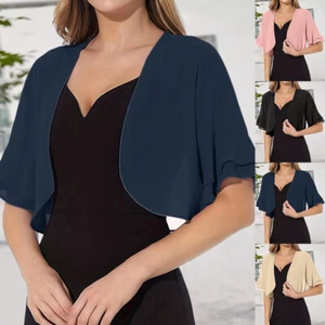 Women Ladies Chiffon Shrug Bolero Open Front Tie Up Casual Cropped Tops Cardigan - Picture 1 of 26