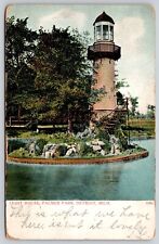 Light House Palmer Park Detroit Michigan Lakefront Cancel 1908 Antique Postcard